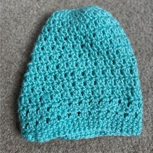 Handmade Crochet Ponytail Beanie in Aqua